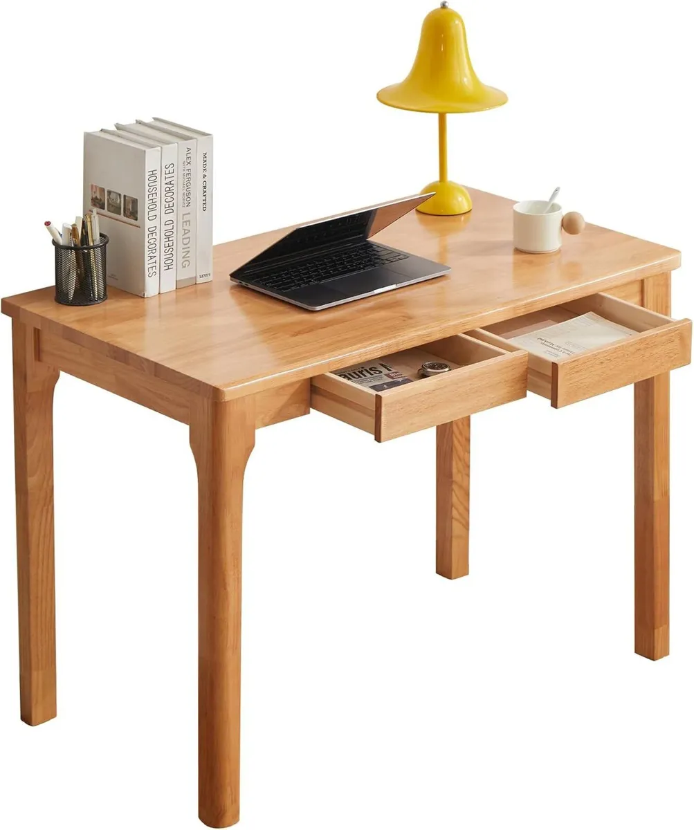 Wooden Desk with Drawers Small Wood Computer - Image 1