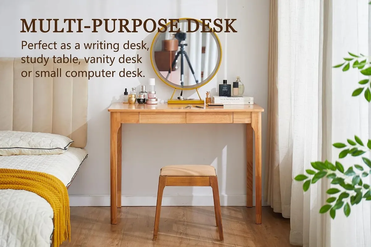 Wooden Desk with Drawers Small Wood Computer - Image 4