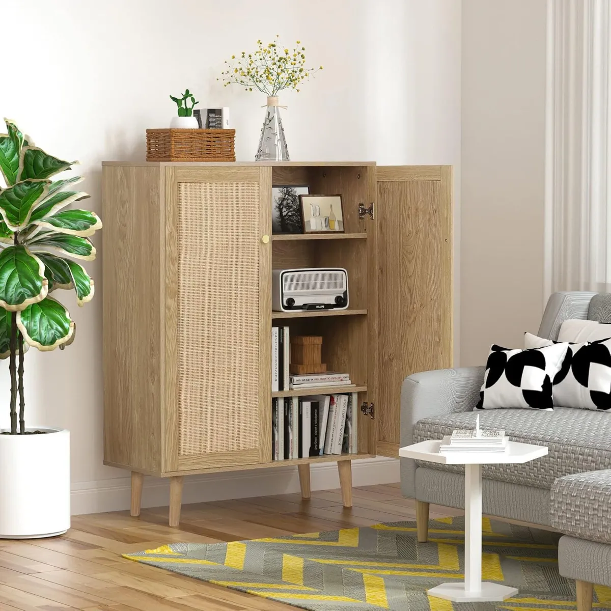 Rattan Kitchen Cabinet with Doors 44" H Tall - Image 2