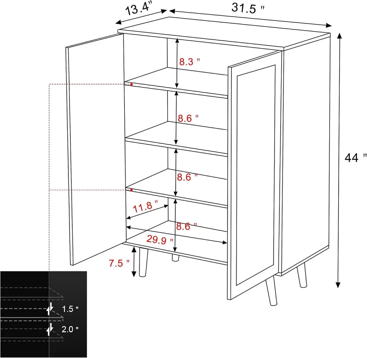 Rattan Kitchen Cabinet with Doors 44" H Tall - Image 3