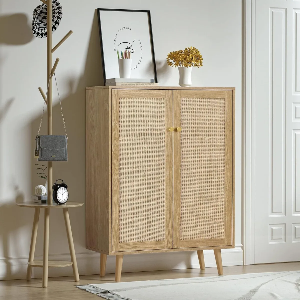 Rattan Kitchen Cabinet with Doors 44" H Tall - Image 4