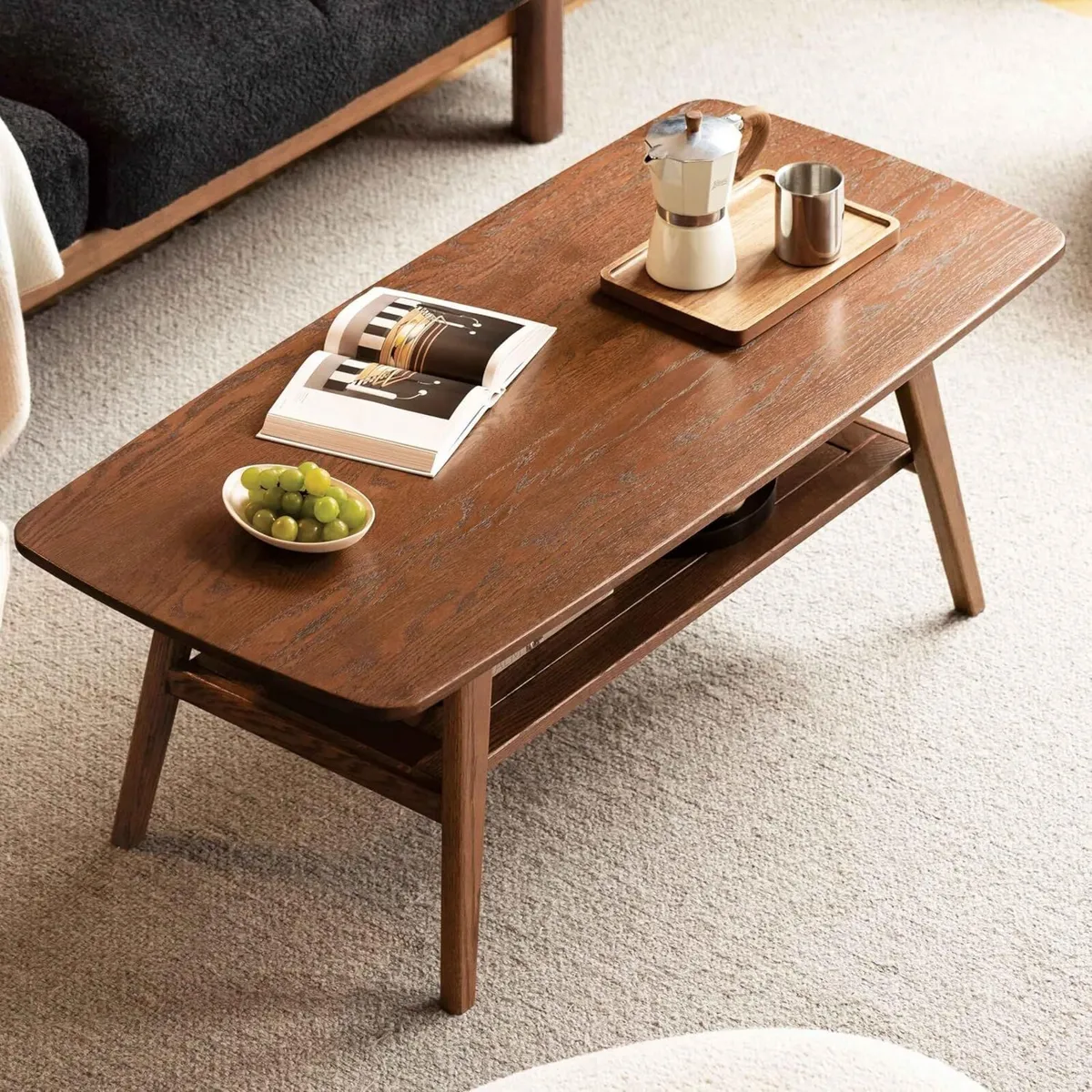 Solid Wood Coffee Table with Shelf - Image 1