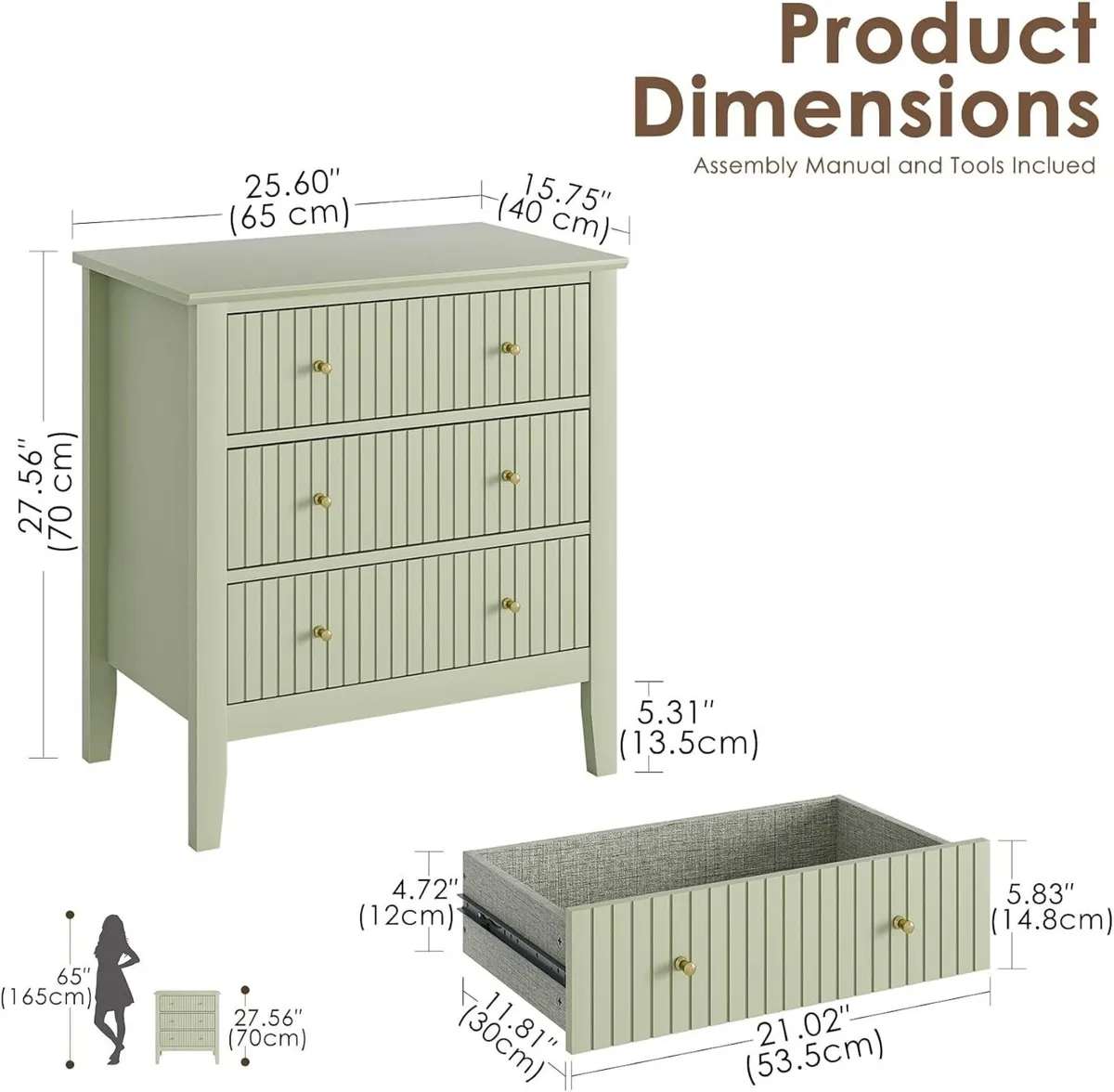 Large Bedside Table Bedroom 3 Drawer Chest - Image 2