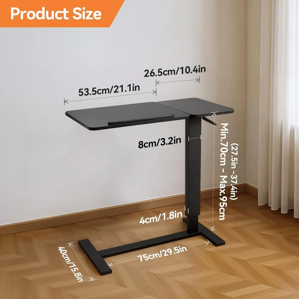 Adjustable Table with Wheels 80cmx40CM Walnut - Image 2
