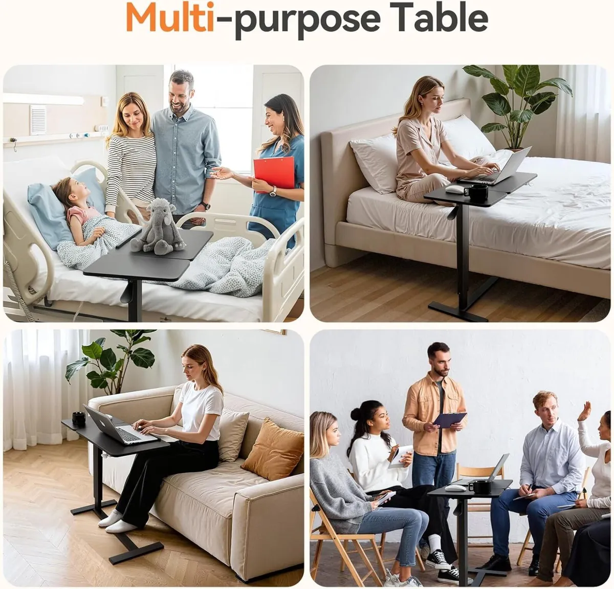 Adjustable Table with Wheels 80cmx40CM Walnut - Image 4