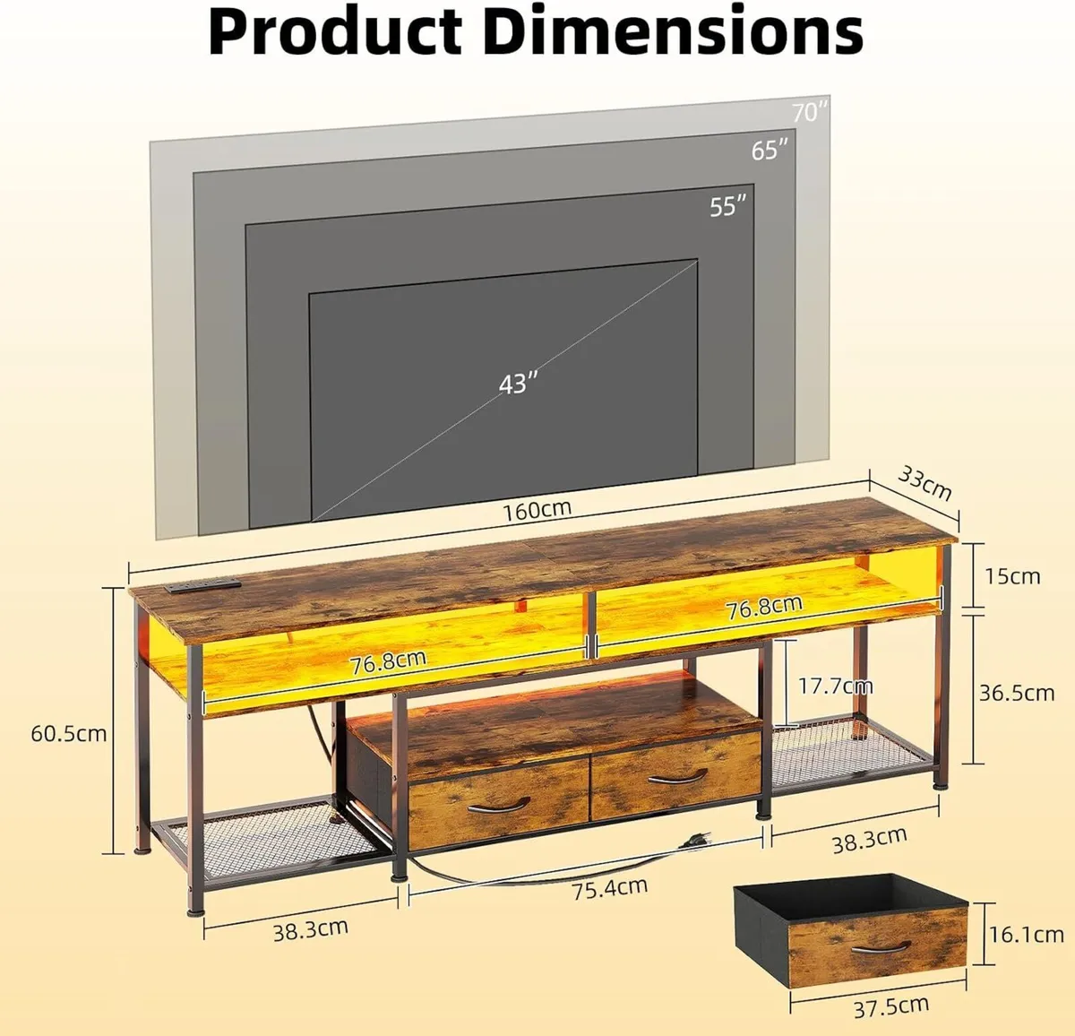 160CM TV Stand Cabinet Unit with Charging Station - Image 3