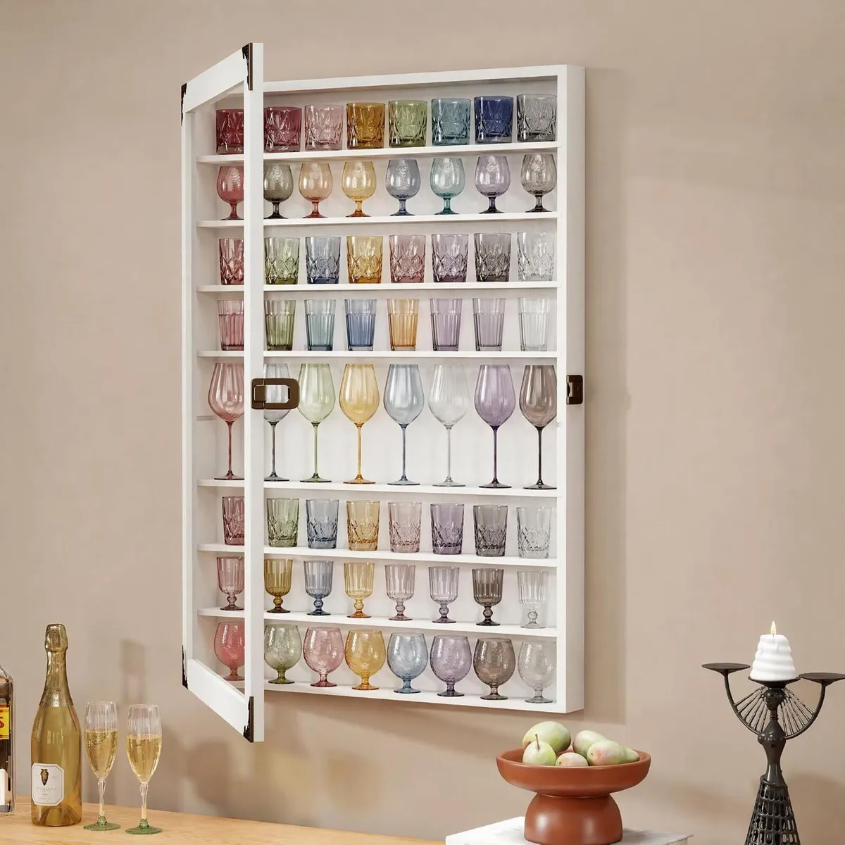 Glass Display Case Lockable 72 Slots Wooden - Image 1