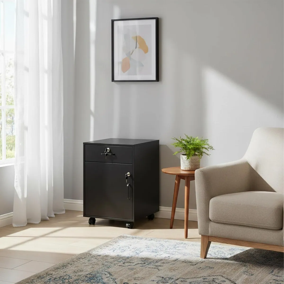 Desk Trolley with Drawer Door Filing Cabinet on - Image 2