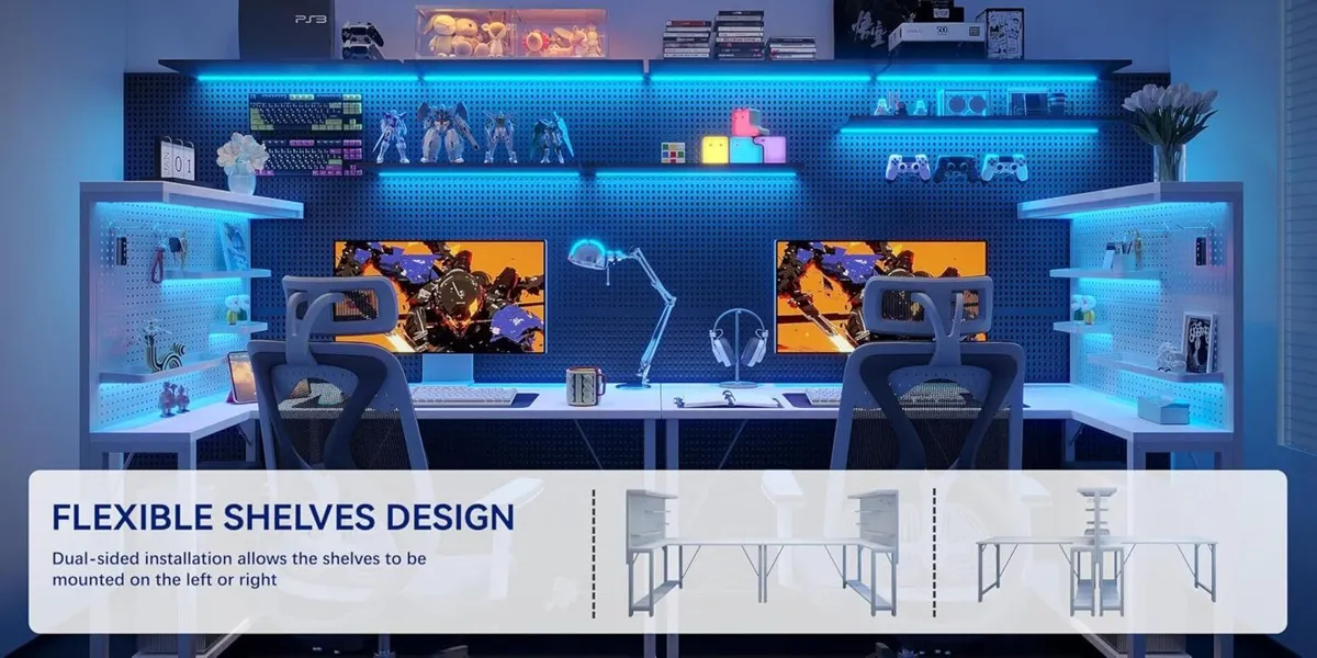 L Shaped Gaming Desk with Pegboard Hutch Shelves - Image 4