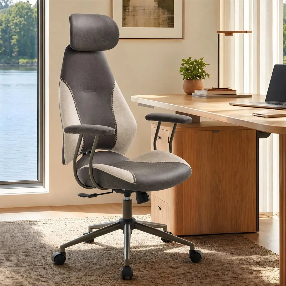 Suede Fabric Desk Office Chair High Back Ergonomic - Image 1