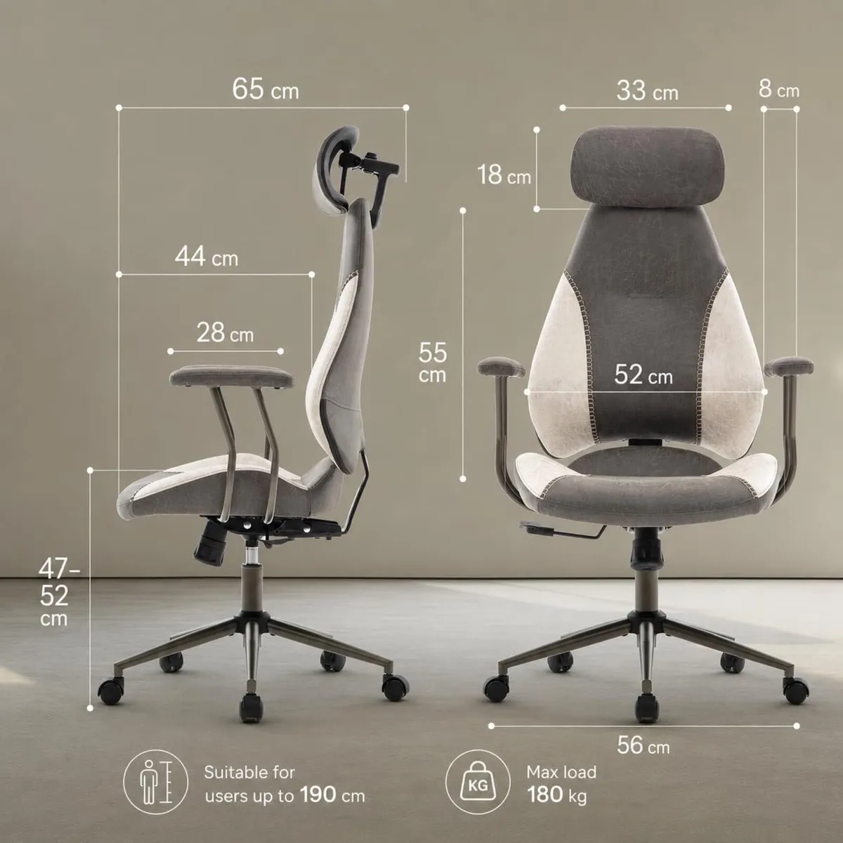 Suede Fabric Desk Office Chair High Back Ergonomic - Image 2