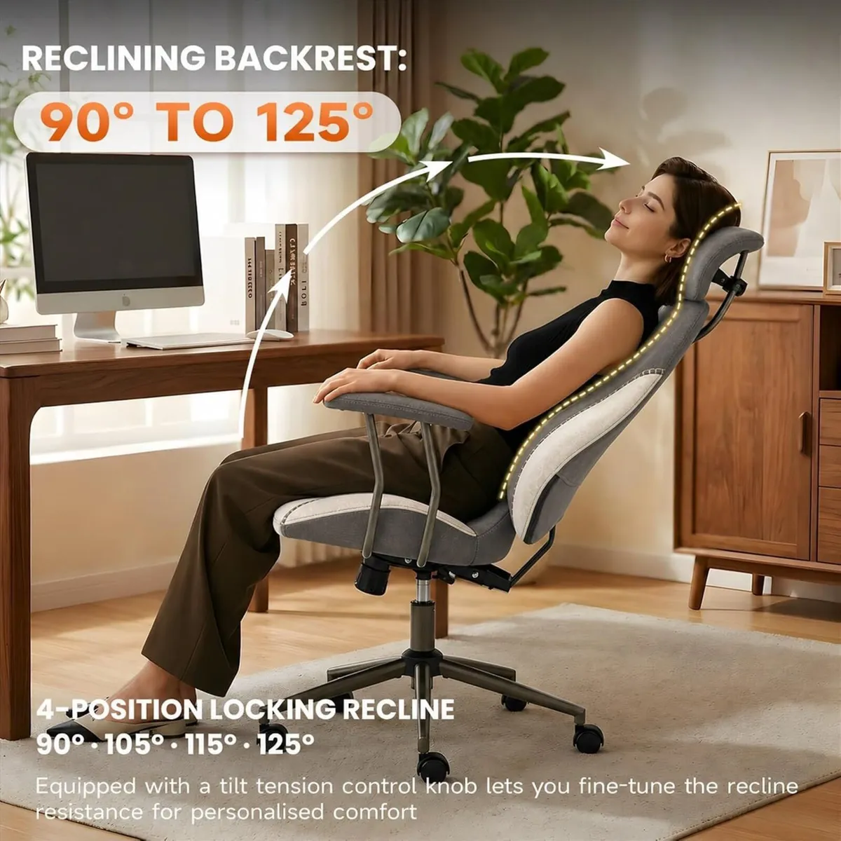 Suede Fabric Desk Office Chair High Back Ergonomic - Image 4
