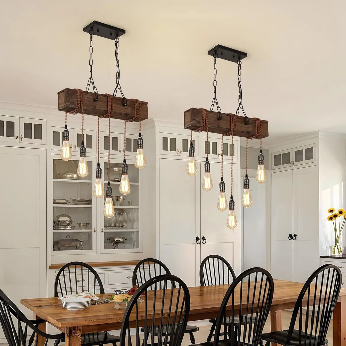 6-Lights Dining Farmhouse Chandelier Wooden - Image 3