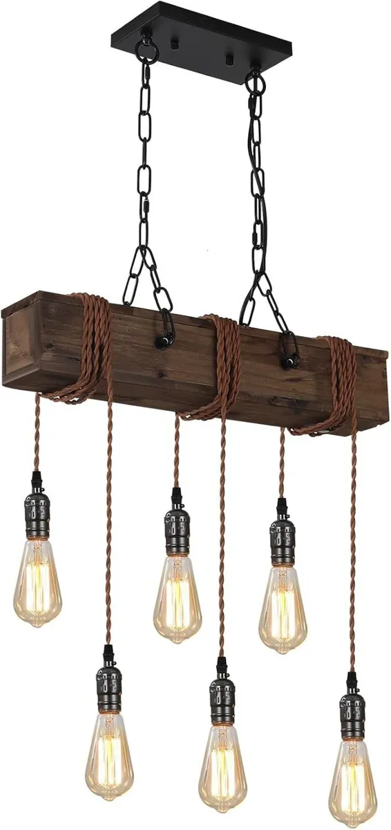 6-Lights Dining Farmhouse Chandelier Wooden - Image 1