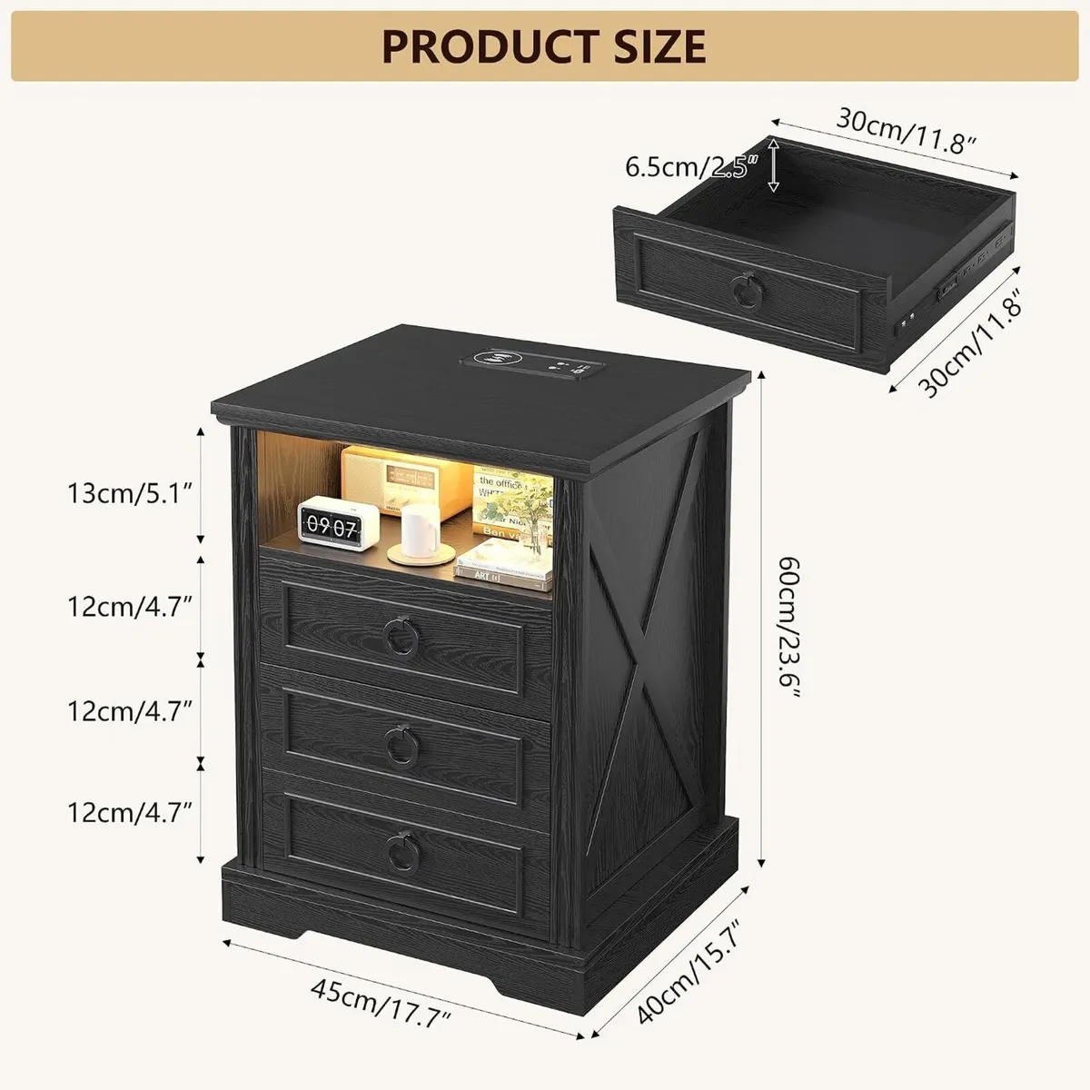 LED Bedside Table with Charging Station - Image 2