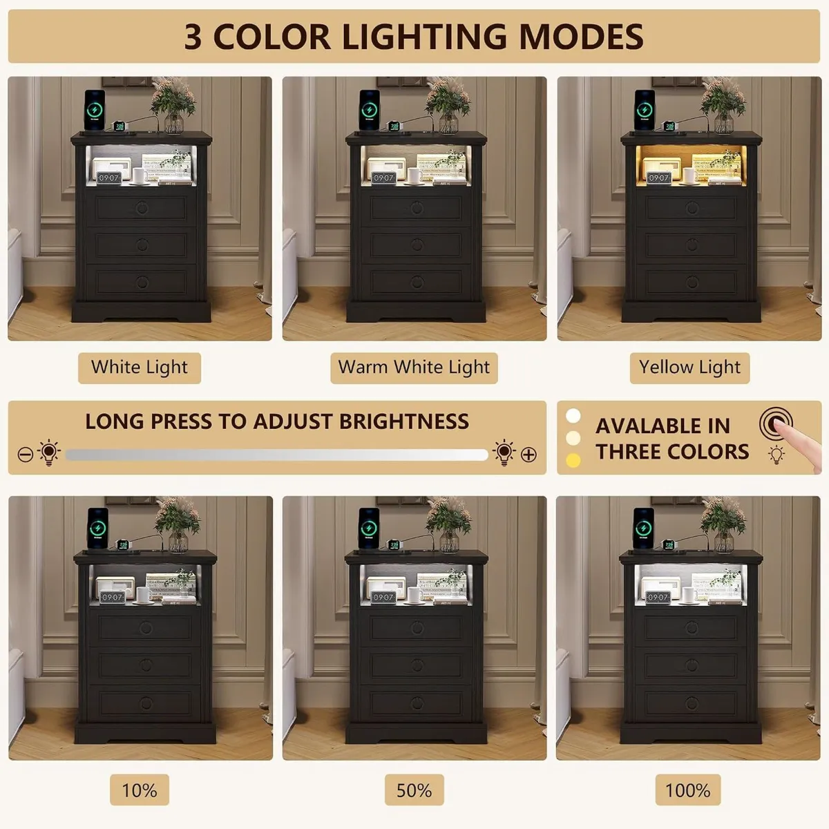 LED Bedside Table with Charging Station - Image 3