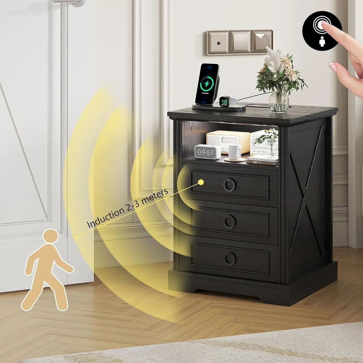 LED Bedside Table with Charging Station - Image 4