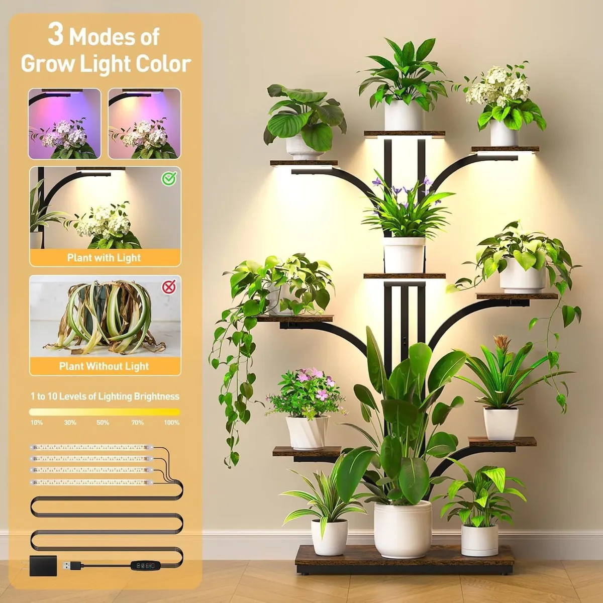 Plant Stand Indoor with Grow Lights - Image 4