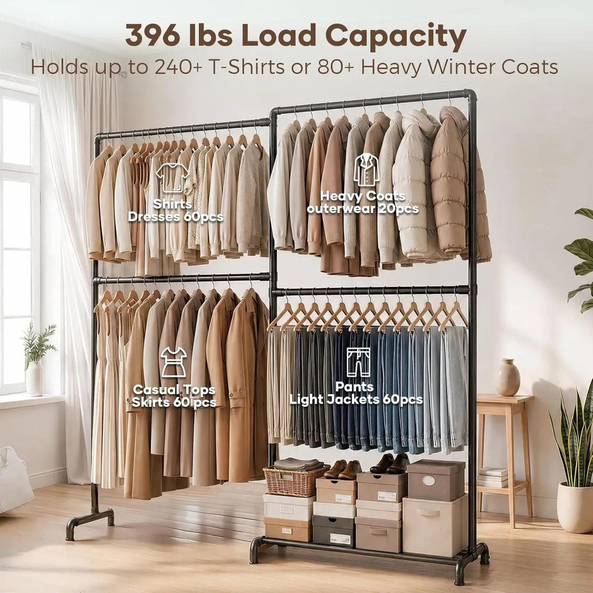 Heavy Duty Clothes Rail Freestanding Hanging - Image 4