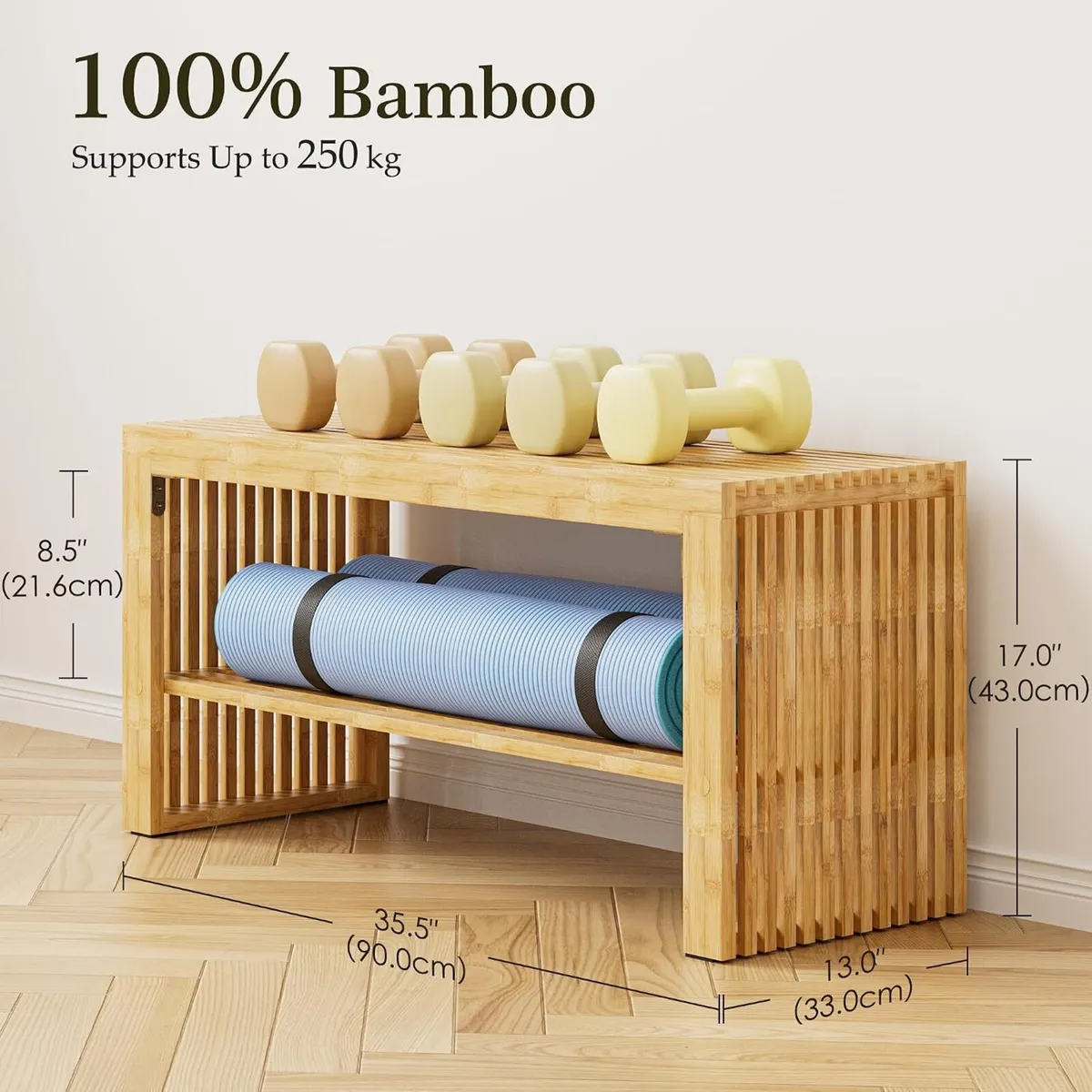 Bamboo Hallway Bench with Shelf Wooden Dining - Image 3