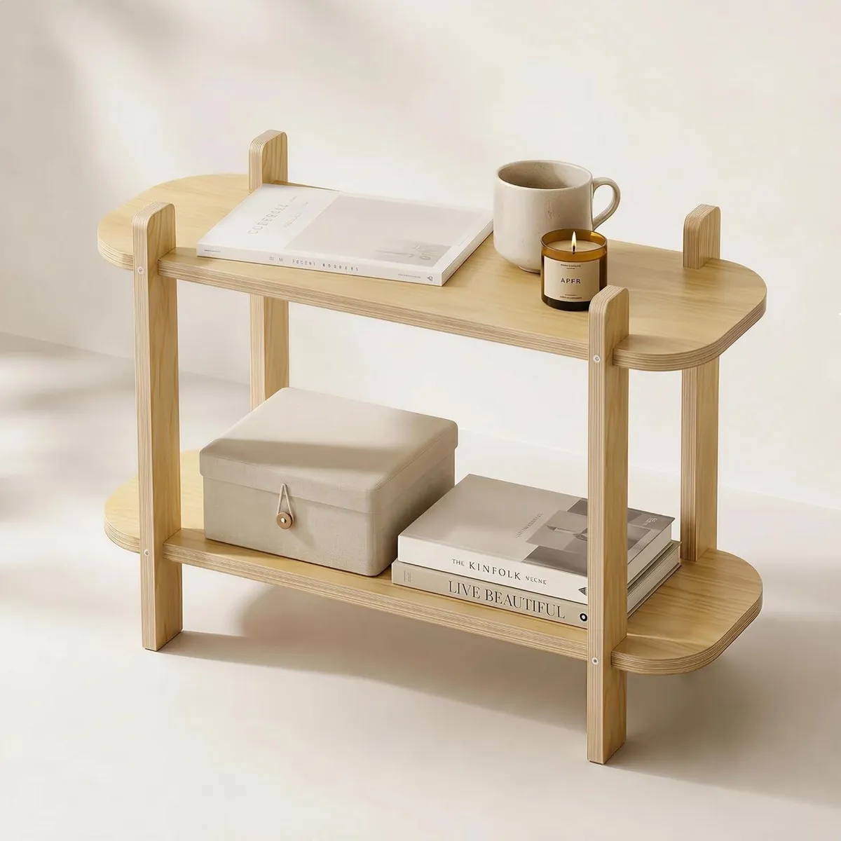Bookshelf Wood Shelf Bookcase Book 2-Tier Natural - Image 1