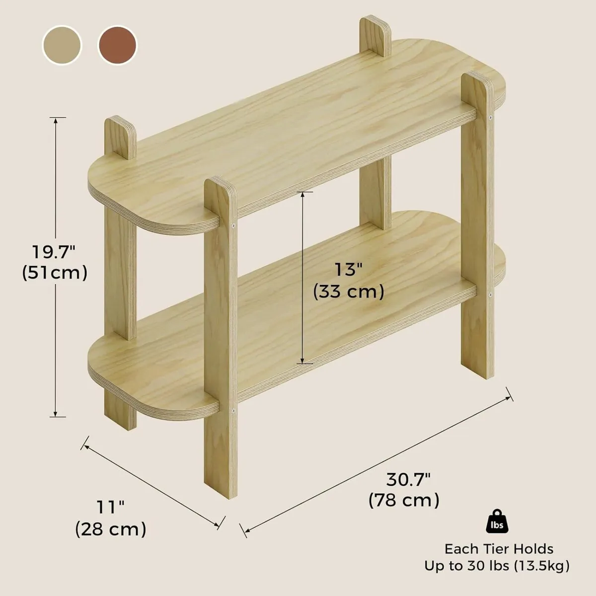 Bookshelf Wood Shelf Bookcase Book 2-Tier Natural - Image 2