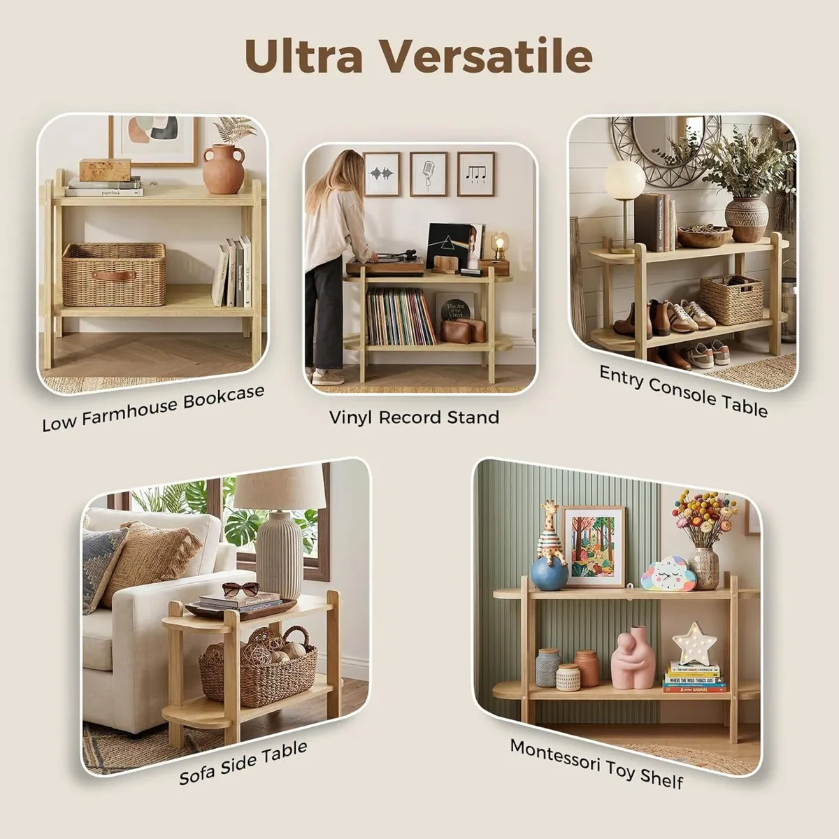 Bookshelf Wood Shelf Bookcase Book 2-Tier Natural - Image 3