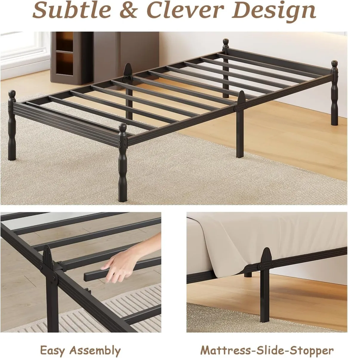 Bed Frames with Mattress Slide Stopper Vintage - Image 4