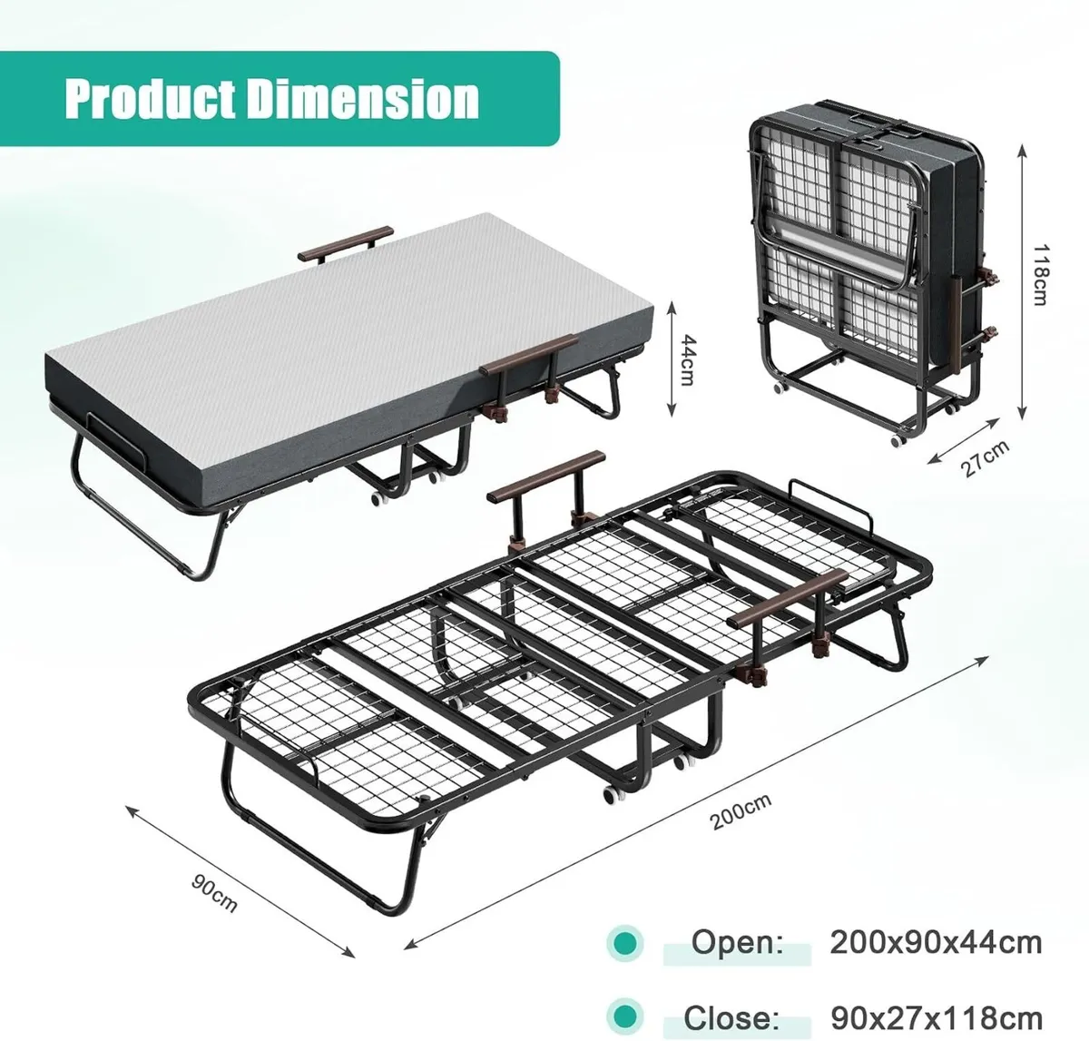 Folding Bed with 13CM Thick Mattress Adjustable - Image 2