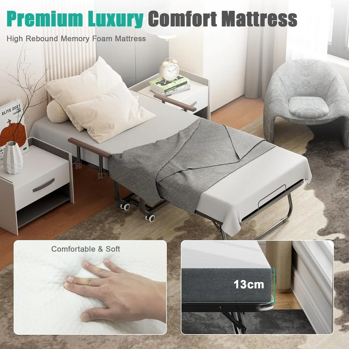 Folding Bed with 13CM Thick Mattress Adjustable - Image 4