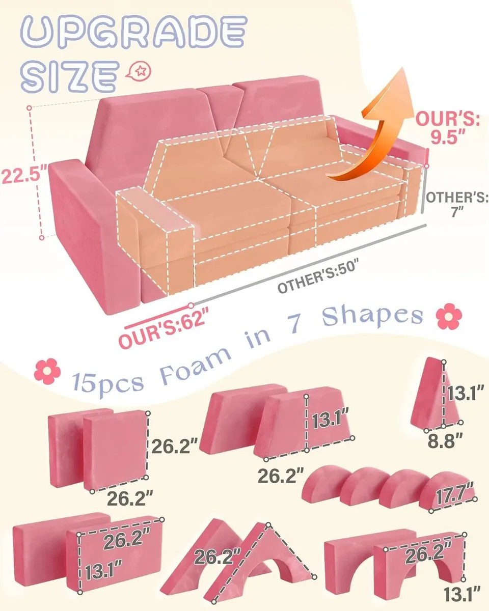 Kids Sofa Play Couch: Bed 15pcs Diy Nugget - Image 2