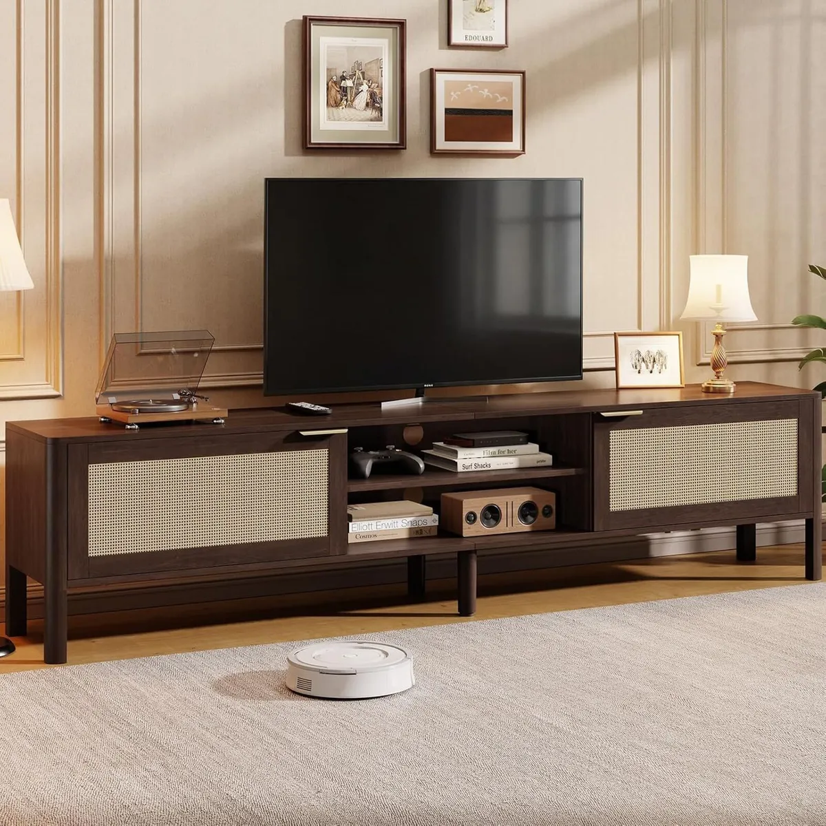 Wooden TV Stand Cabinet 180CM Rattan Unit - Image 1