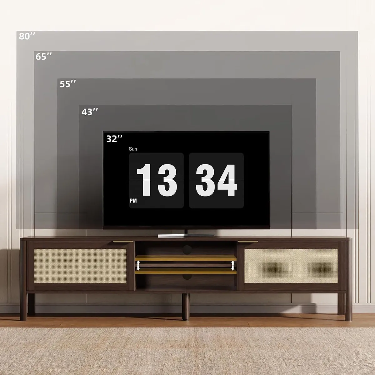 Wooden TV Stand Cabinet 180CM Rattan Unit - Image 3