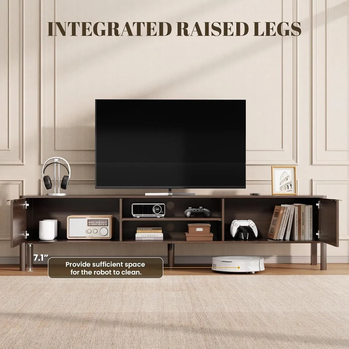 Wooden TV Stand Cabinet 180CM Rattan Unit - Image 4