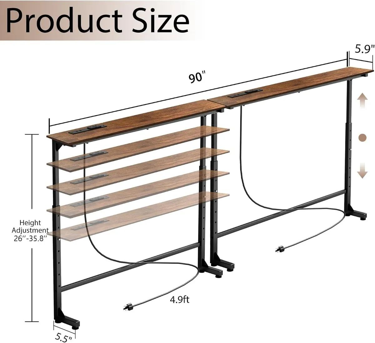 Adjustable Console Table Behind Sofa Rustic - Image 3