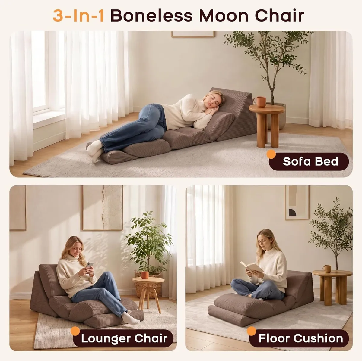 3-In-1 Floor Sofa High‑density Foam Bean Bag Chair - Image 4