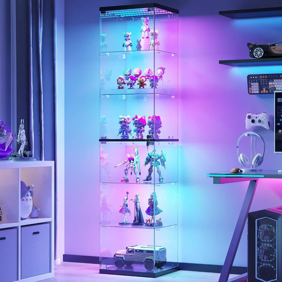 Display Cabinet with RGB Lights and Glass Door - Image 1