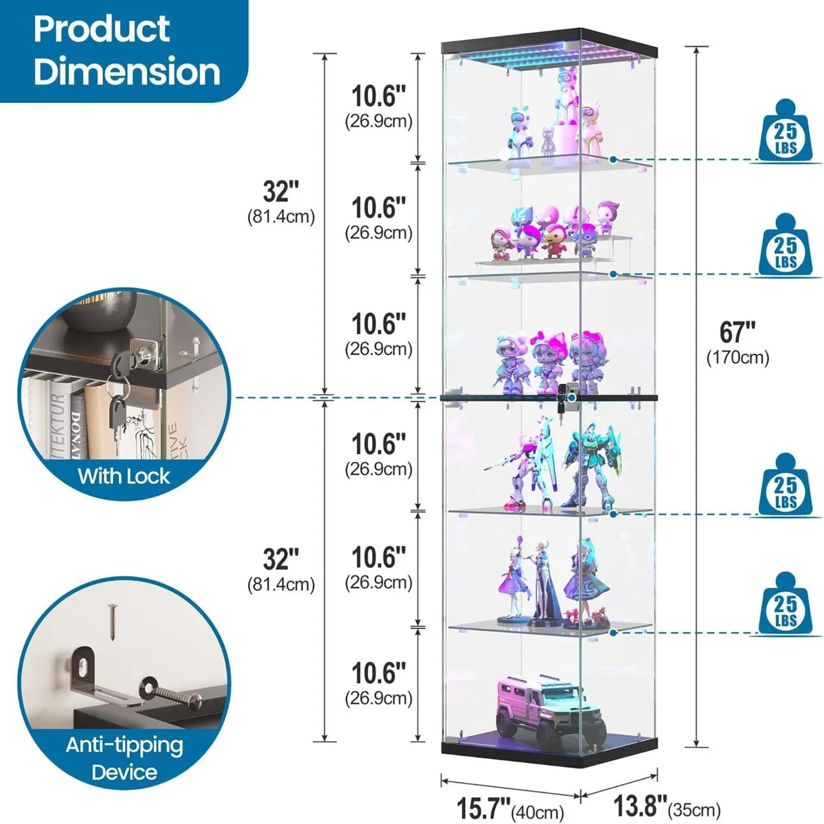 Display Cabinet with RGB Lights and Glass Door - Image 2