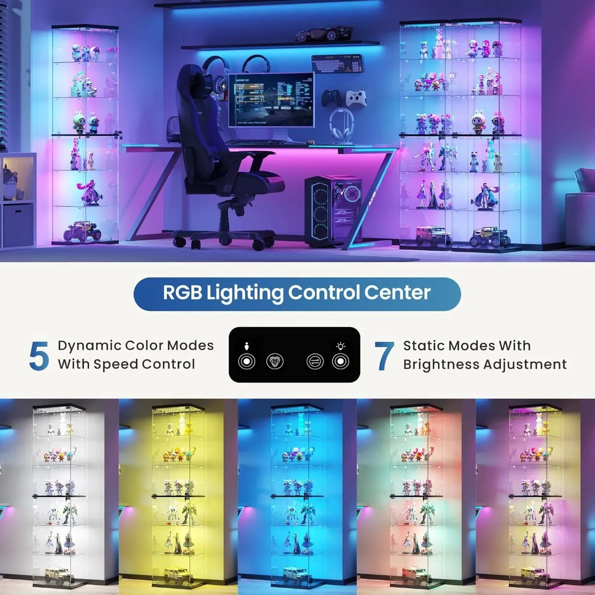 Display Cabinet with RGB Lights and Glass Door - Image 3