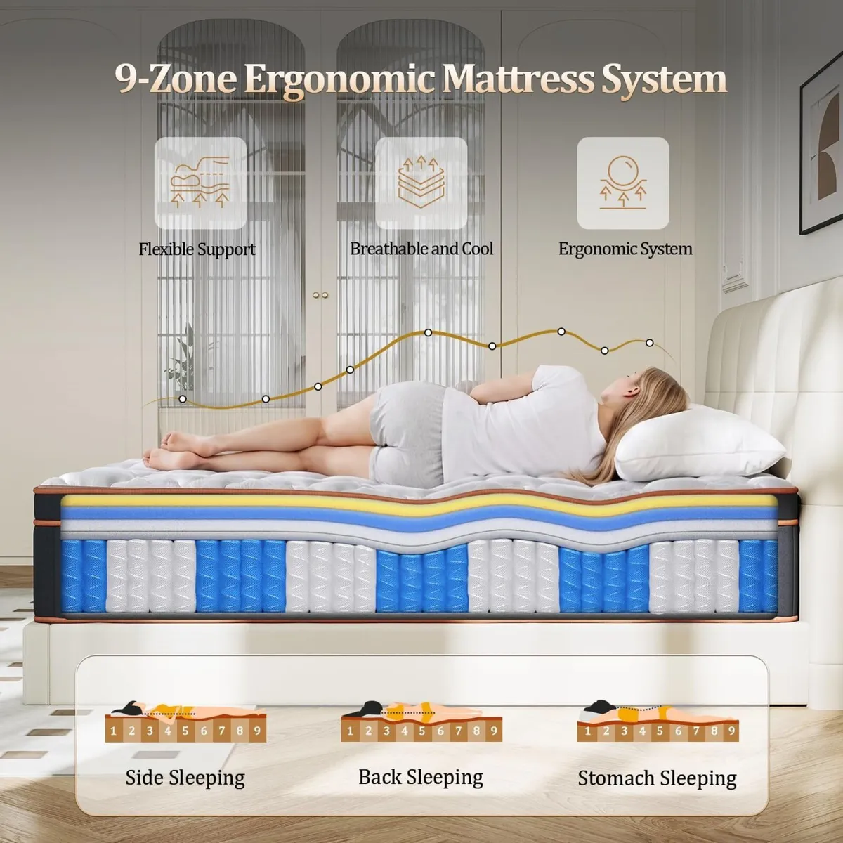 Mattress Hybrid Memory Foam 9-Zone Design - Image 4