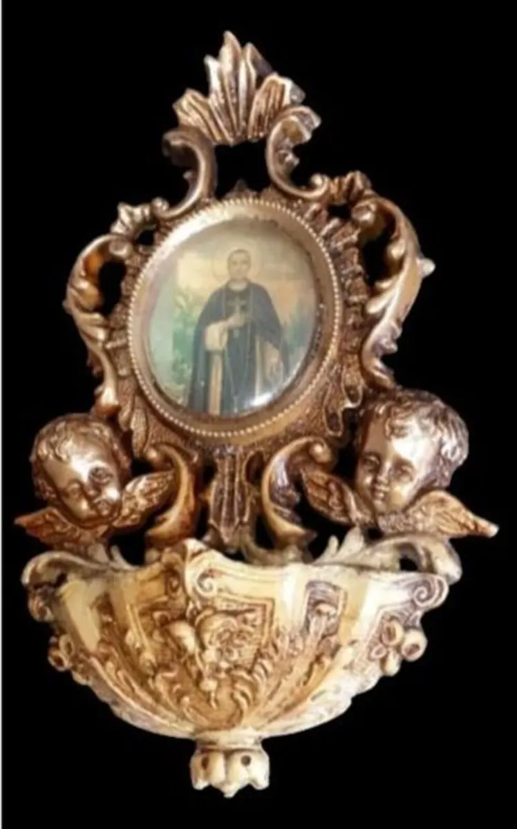 Vintage Ornate Brass Holy Water Font / Stoup - Image 1