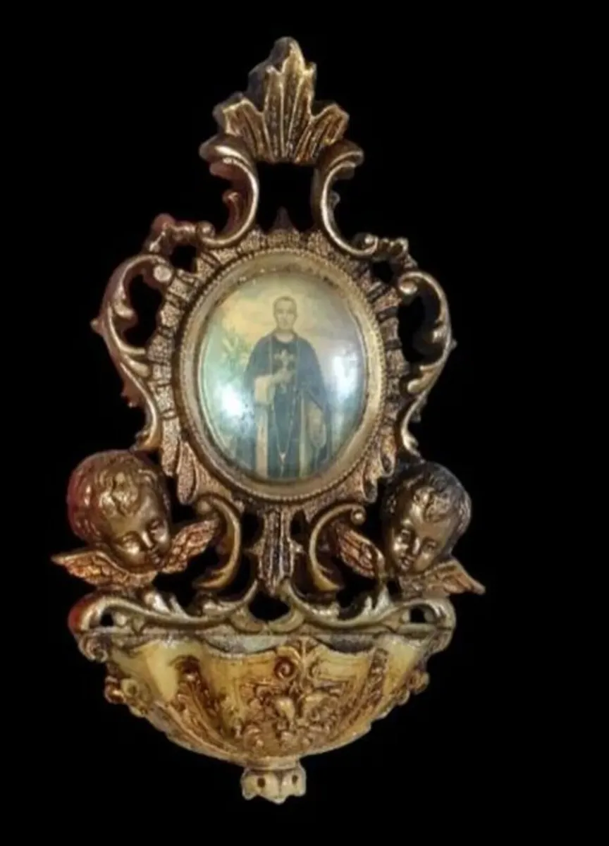 Vintage Ornate Brass Holy Water Font / Stoup - Image 3