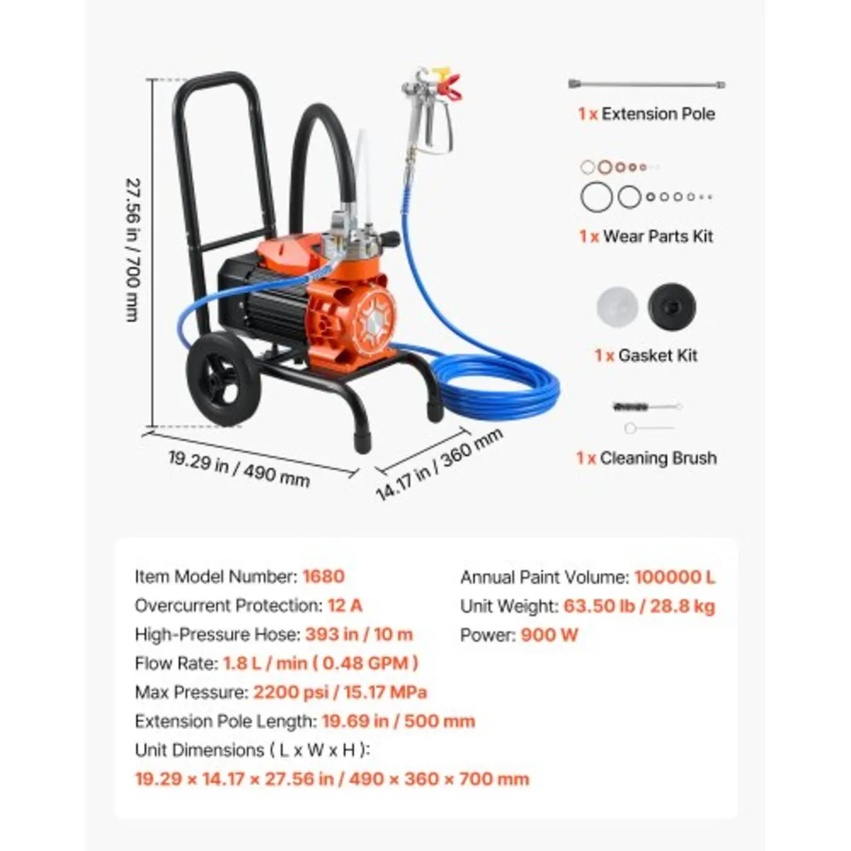 Diaphragm Airless Paint Sprayer, 900 W Efficient C - Image 4