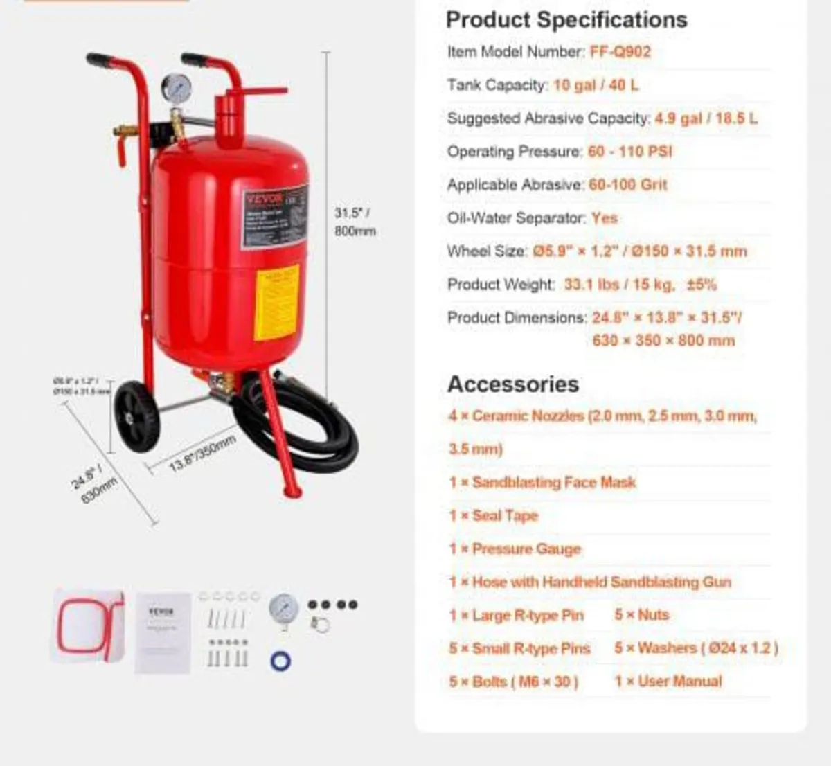 10Gal/40L Sandblaster Equipped with Nozzle Shut-Of - Image 4