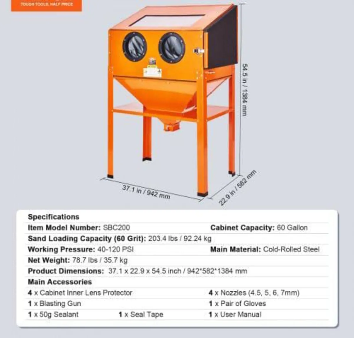 227.1 L Sand Blasting Cabinet with Stand with Blas - Image 3