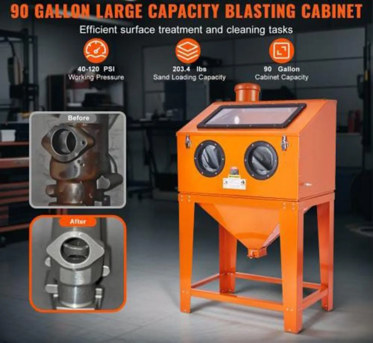 90 Gallon/340.7 L Sandblasting Cabinet with 1.8 Ga - Image 4