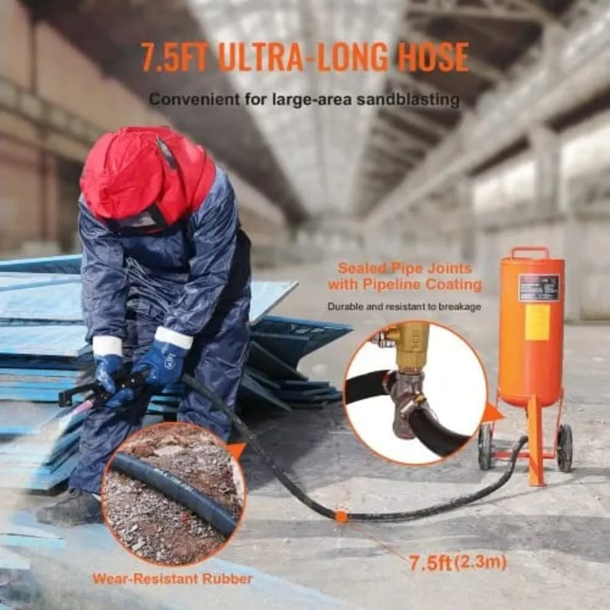 37.9 L Heavy-Duty Sand Blaster 60-110 PSI with 2 N - Image 2
