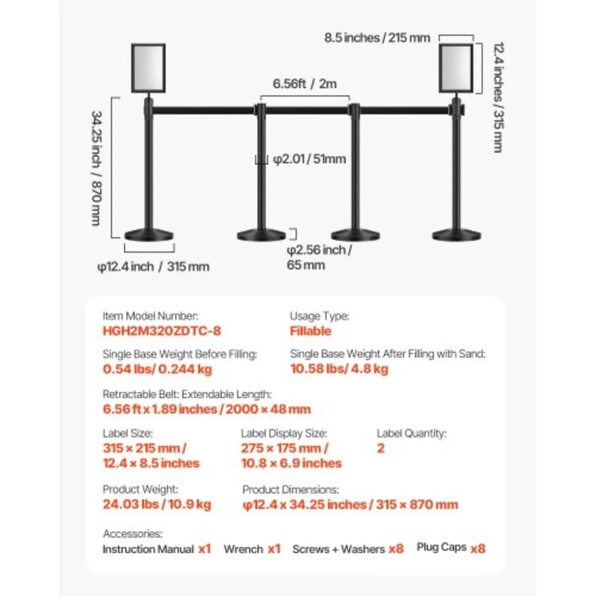 Stanchion Post, 8 Pcs Crowd Control Barrier with 8 - Image 4