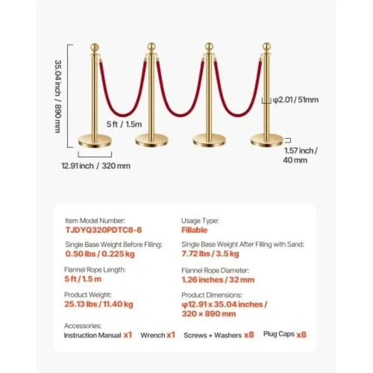 Stanchion Post, 8 Pcs Crowd Control Barrier Set wi - Image 3