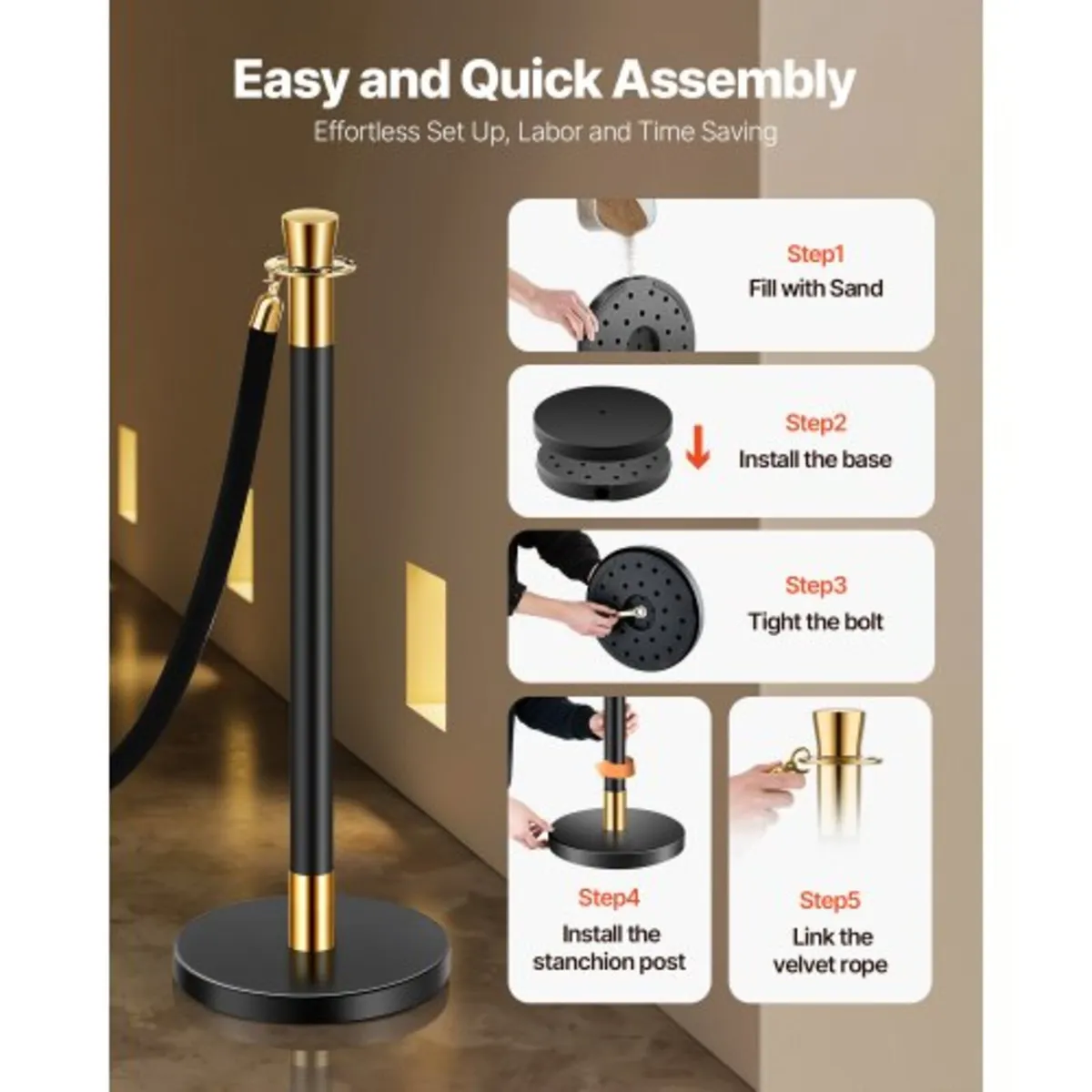 6 Pcs Crowd Control Barrier with 4 Black Velvet Ro - Image 3